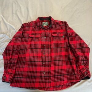 Woolrich Shirt Mens XL Red Black Buffalo Plaid Flannel Lumberjack 100%Cotton
